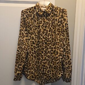 H&M Leopard Print Button-Up Blouse - Brown & Black Sz 2